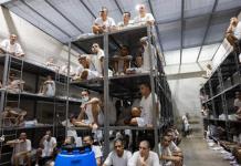 El Salvador: Megacárcel cumple dos años conteniendo a los pandilleros «más peligrosos» Fotografía sin fecha cedida por el Gobierno de El Salvador donde se observan pandilleros en el denominado Centro de Confinamiento del Terrorismo (Cecot) en Tecoluca (El Salvador). El Centro de Confinamiento del Terrorismo (Cecot), la megacárcel símbolo de la "guerra" contra las pandillas en El Salvador, cumple este viernes dos años de funcionamiento y de contener a los "más peligroso" -según las autoridades de Seguridad- miembros de las principales estructuras criminales que operaban en el país centroamericano. Foto La Hora