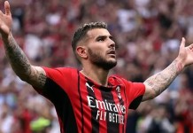 Theo Hernández supera al mítico Paolo Maldini como defensa más goleador del Milan Theo Hernández celebra un gol con el Milan. Foto La Hora: EFE