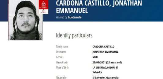 Jonathan Cardona, tenía alerta roja internacional activada en su contra desde la semana pasada. Foto La Hora: Interpol