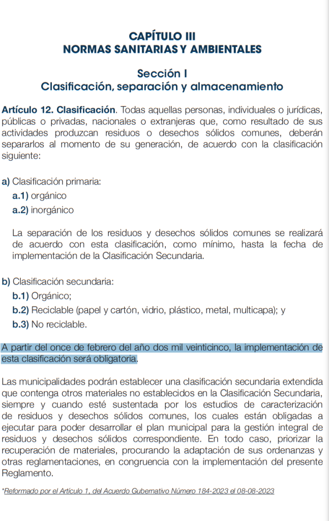 Artículo 12 clasificación desechos sólidos