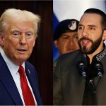 dos fotografías donde aparecen el presidente de los Estados Unidos, Donald Trump (i), y su homólogo de El Salvador, Nayib Bukele. Trump mantendrá este jueves una conversación telefónica con su homólogo salvadoreño, Nayib Bukele, en la primera llamada con un mandatario extranjero que la Casa Blanca anuncia de forma oficial.