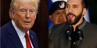 dos fotografías donde aparecen el presidente de los Estados Unidos, Donald Trump (i), y su homólogo de El Salvador, Nayib Bukele. Trump mantendrá este jueves una conversación telefónica con su homólogo salvadoreño, Nayib Bukele, en la primera llamada con un mandatario extranjero que la Casa Blanca anuncia de forma oficial.