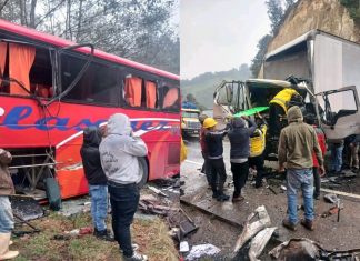 Bomberos Voluntarios han informado acerca de la atención a una colisión entre un camión y un bus Pullman, esto en el kilómetro 107 de la ruta Interamericana.