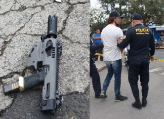 PNC detiene a presunto responsable de ataque armado en contra de salvadoreño, afuera de Mariscal Zavala Arma de fuego incautada y sospechoso detenido por ataque armado en zona 16. Foto La Hora: PNC