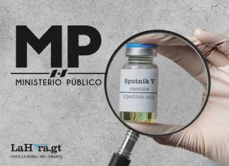 Un frasco con una lupa y el logo del MP