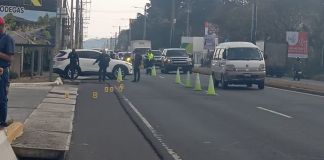 El tránsito se encuentra complicado tras el incidente armado en carretera a El Salvador. Foto: Cortesía.