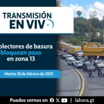 Un grupo de recolectores mantiene un bloqueo frente al Ministerio de Ambiente en la zona 13, en rechazo a la entrada en vigencia del reglamento de residuos. Foto La Hora: José Orozco/LH