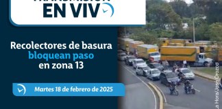 Un grupo de recolectores mantiene un bloqueo frente al Ministerio de Ambiente en la zona 13, en rechazo a la entrada en vigencia del reglamento de residuos. Foto La Hora: José Orozco/LH