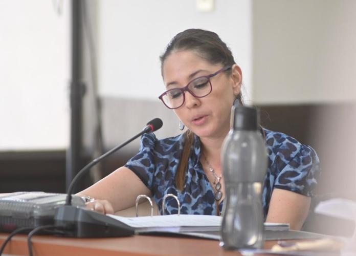 La fiscal Sofía Castillo durante una audiencia en el Juzgado de Mayor Riesgo D. Foto: La Hora / Fabricio Alonzo. 