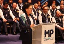 La pregunta que incomodó a la fiscal general y activó los patrones del MP contra Diego España La fiscal general, María Consuelo Porras, en la conferencia de prensa del pasado 7 de mayo de 2024. Foto: La Hora / MP.