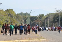 Migrantes batallan para volver a sus países o quedarse en México tras la llegada de Trump Migrantes caminan después de regresar de la Comisión Mexicana de Ayuda a Personas Refugiadas (Comar), en Tapachula. Foto La Hora: EFE
