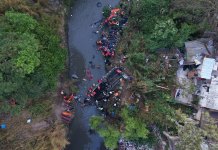 Bus accidentado en zona 6 provenía de San Cristóbal Acasaguastlán, El Progreso, según CIV El bus extraurbano cayó sobre el río Las Vacas, que pasa al lado de la calzada La Paz. Foto La Hora: Fabricio Alonzo