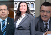 Nester Vásquez, Patricia Gámez, y Estuardo Gálvez. Foto: Archivo La Hora