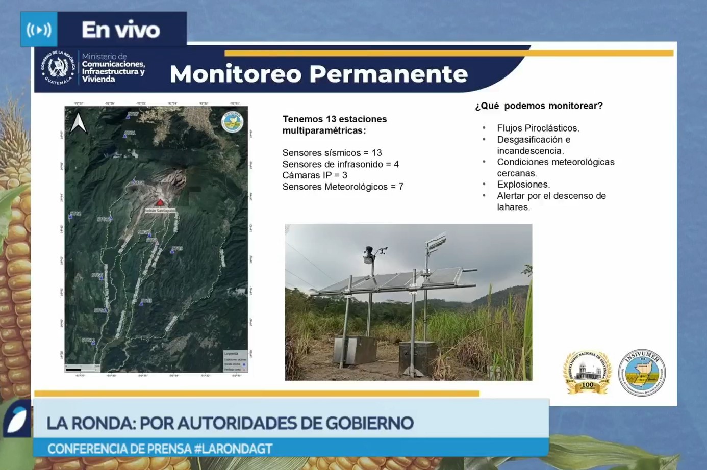 El Insivumeh tiene 13 estaciones multiparamétricas para monitorear la actividad del coloso. Foto La Hora: captura de pantalla