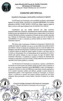 Comunicado de los 48 Cantones de Totonicapán