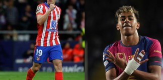 Atlético de Madrid y Barcelona  se juegan media liga este domingo 16 de marzo por la jornada 28 de LaLiga en el estadio Riyadh Air Metropolitano de la capital española. Foto La Hora: AP.