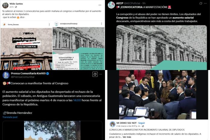 Convocatorias lanzadas a través de redes sociales ante inconformidad por aumento salarial de diputados en el Congreso.