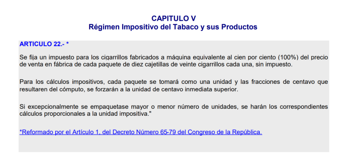 Artículo 22, Ley de Tabaco y sus productos