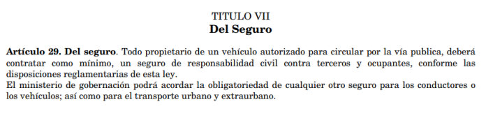 Artículo 29 de la ley de tránsito y su reglamento