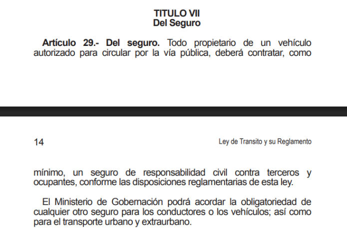 Artículo 29 de la Ley de Tránsito