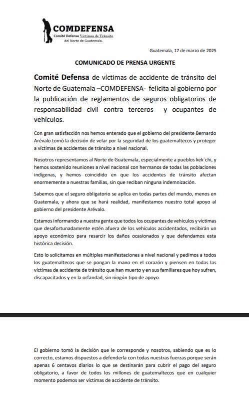 Comdefensa y Unidad Nacional apoyan implementación de seguro vehicular obligatorio