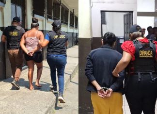 Dos personas capturadas por el delito de extorsión en Escuintla. Foto La Hora: PNC