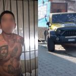 Ex convicto detenido por la PNC y vehículo víctima del ataque armado. Foto La Hora: PNC/BV