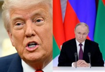 Los presidentes ruso, Vladímir Putin, y estadounidense, Donald Trump, abordarán hoy martes por teléfono. Foto La Hora: EFE y AP.