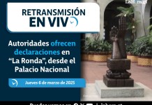 Retransmisión: Autoridades ofrecen declaraciones en “La Ronda”, desde el Palacio Nacional Autoridades participan este jueves 6 de marzo en la “Ronda”, desde el Palacio Nacional de la Cultura. Foto La Hora: