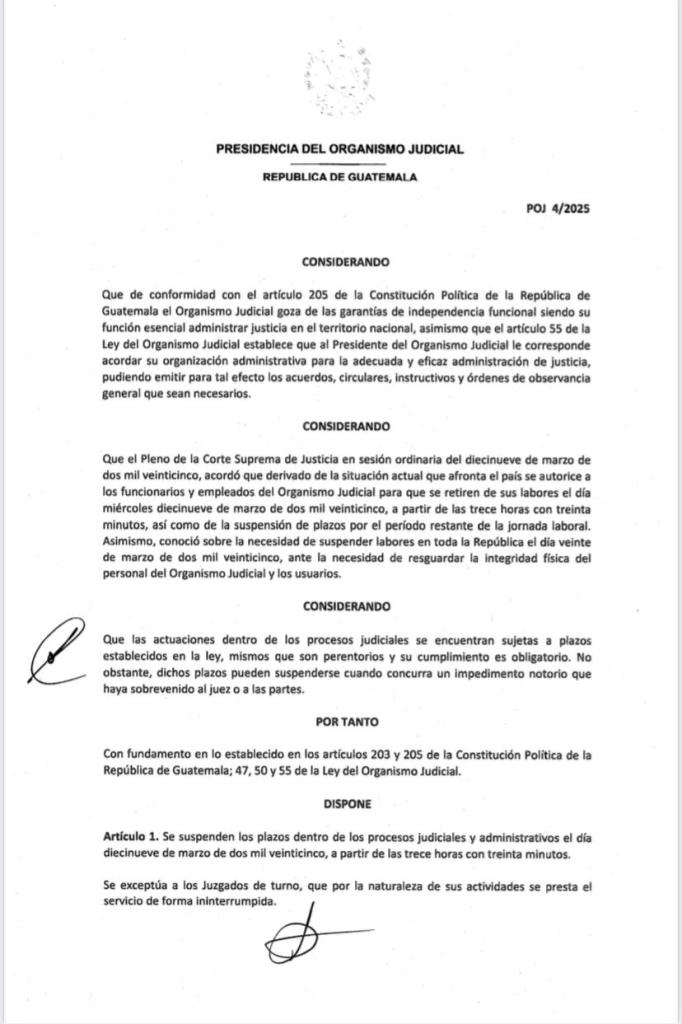 Organismo Judicial suspende labores en todo el país