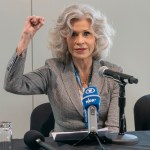 La actriz y activista política estadounidense Jane Fonda participa en una rueda de prensa este miércoles, en Nueva York. Foto La Hora: EFE