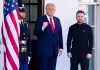 Fotografía de archivo del 28 de febrero de 2025 del presidente de Estados Unidos, Donald Trump (i), posando junto al presidente ucraniano, Volodymyr Zelensky, en la Casa Blanca. Foto La Hora: EFE
