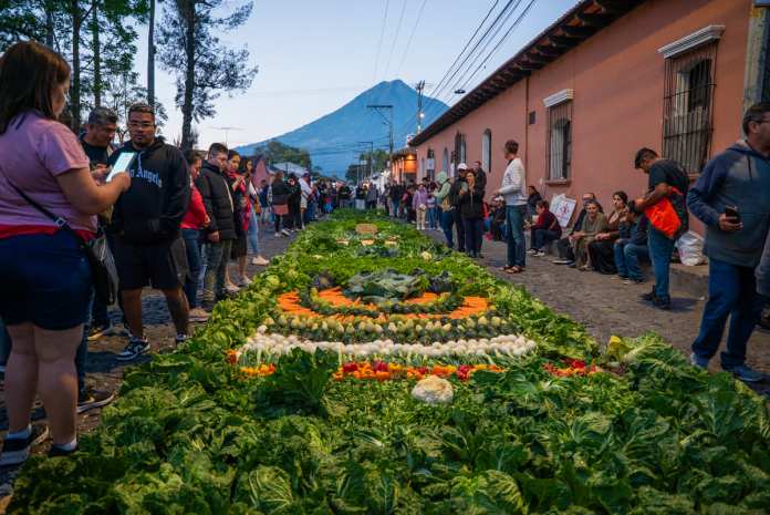 Alfombra hecha con verduras