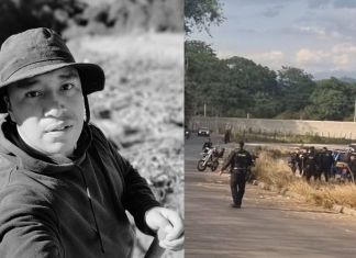 Ricardo Salomé Tax Tumax y un grupo de agentes de la PNC auxiliando a compañeros accidentados en Barberena. Foto La Hora: Redes sociales y Cortesía