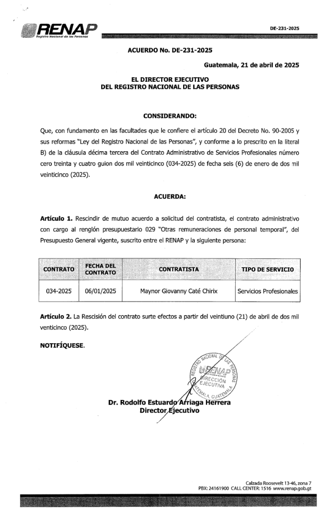 Renap acuerdo Caté Chirix