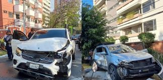 Vehículos colisionados en la Avenida las Américas , Zona 14. Foto La Hora: CBV