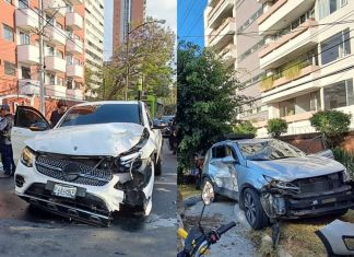 Vehículos colisionados en la Avenida las Américas , Zona 14. Foto La Hora: CBV