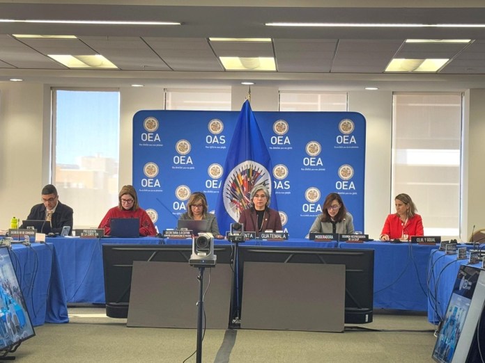 Embajadora Claudia Escobar, quien preside la Comisión de Asuntos Jurídicos y Políticos de la OEA. Foto La Hora Ministerio de Relaciones Exteriores
