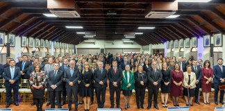 Nester Vásquez, presentó su Informe de Labores, con la presencia de la Fiscal General, el presidente de la CSJ, y diputados del Congreso. Foto La Hora: Corte de Constitucionalidad.