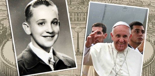 Fotografía de Jorge Mario Bergoglio de joven (izquierda) y Ya nombrado Papa Francisco (Derecha) . Arte La Hora: Alejandro Ramírez.
