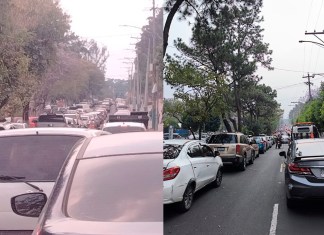Se reporta alto congestionamiento de vehículos en las salidas de la Universidad de San Carlos. Foto La Hora: Cortesía