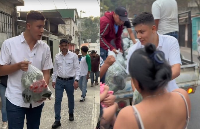 Mynor Morales Jr. entregando verdura en Santa Catarina Pinula. Foto La Hora: Captura de Pantalla.