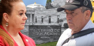 La ministra de Educación, Anabella Giracca y el dirigente magisterial Joviel Acevedo.
