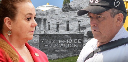 La ministra de Educación, Anabella Giracca y el dirigente magisterial Joviel Acevedo.