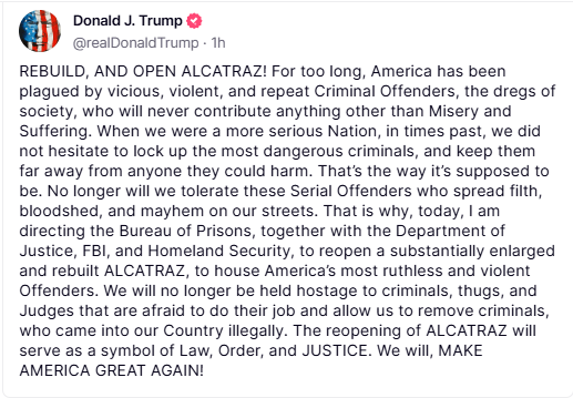 Publicación del Presidente Donald Trump en la red social Truth Social. Foto La Hora: Captura de pantalla