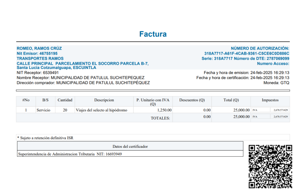 Romeo Ramos contratista factura