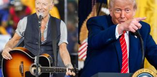 Combo de fotografías de archivo donde aparecen el músico Bruce Springsteen y el presidente de Estados Unidos, Donalds Trump. Trump llamó "imbécil prepotente" al músico Bruce Springsteen. Foto La Hora: EFE.