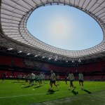 Los jugadores del Tottenham entrenan durante una sesión de entrenamiento antes del partido final de la Europa League contra el Manchester United en el estadio de San Mamés en Bilbao. Foto La Hora: AP.