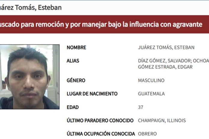 Ficha informativa de ICE sobre Esteban Juárez. Foto La Hora: Captura de pantalla