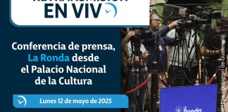 La Secretaría de Comunicación Social de la Presidencia dirige este lunes 12 de mayo, en conferencia de prensa, La Ronda,. Foto La Hora: Gobierno de Guatemala- Arte- Diseño- Roberto Altán.